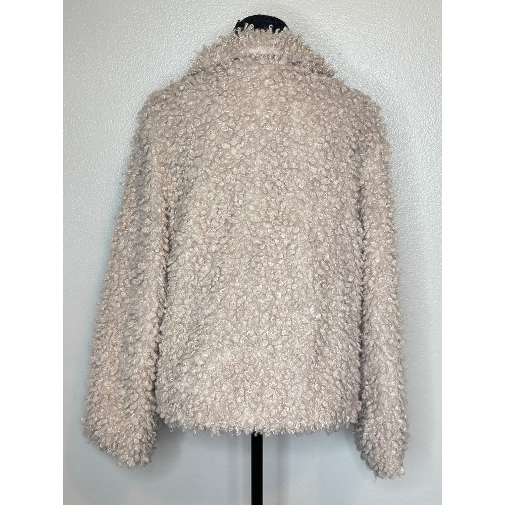 Max Studio Womens Beige Curly Faux Fur Jacket Coat Size L 9708Z22 Champagne - Picture 2 of 8